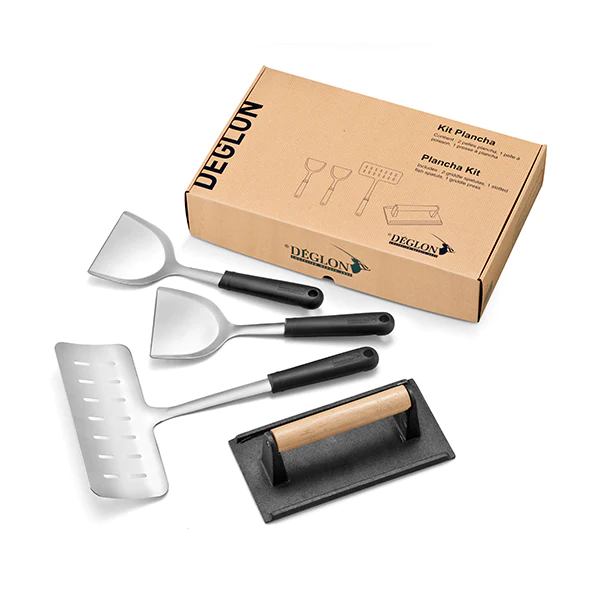 Coffret plancha 4 pièces Stop'Glisse® inox et fonte Déglon
