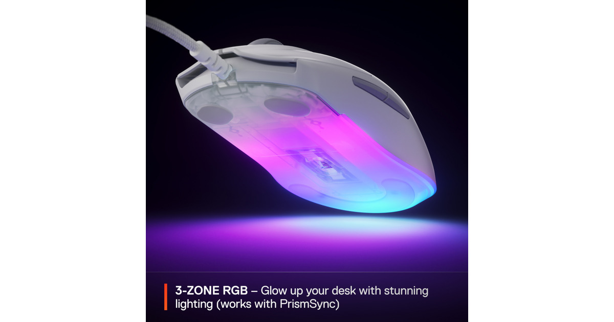 SteelSeriesRival 3 Gen 2 gaming muis  (Wit, 8.500 dpi, RGB)