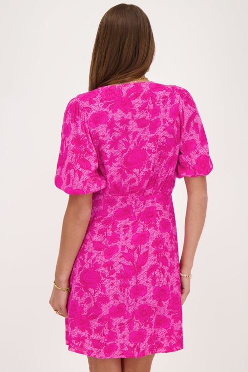 Roze wikkeljurk met bloemenprint