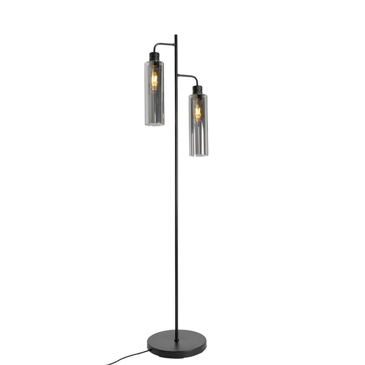 Moderne vloerlamp zwart met smoke glas 2-lichts - Stavelot