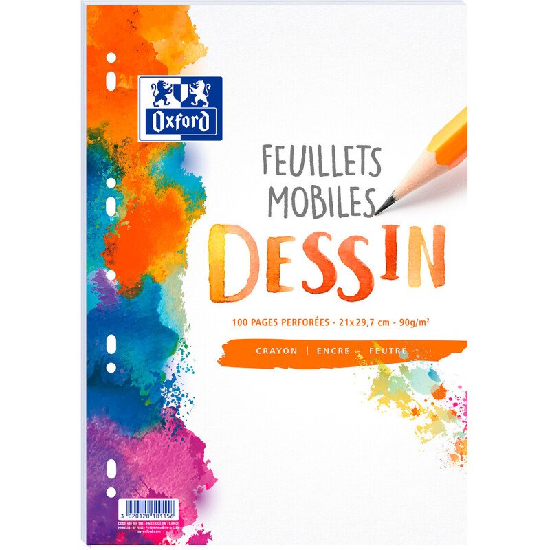 Feuilles simples Oxford dessins A4 réglure unie blanche 100 pages sous film