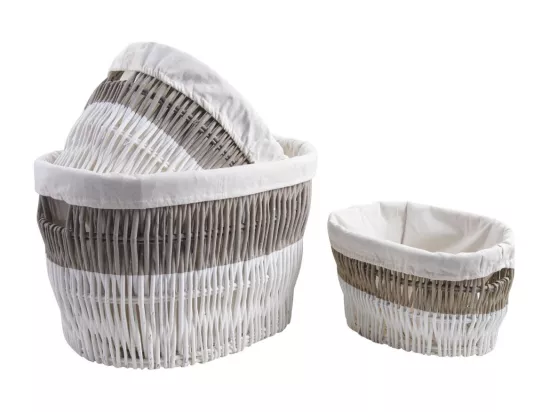 Corbeilles à linge en osier et doublure coton (Lot de 3)