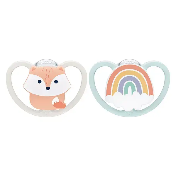 Chupeta de silicone fisiológica Nuk +0m Raposa Arco-Íris Pacote com 2