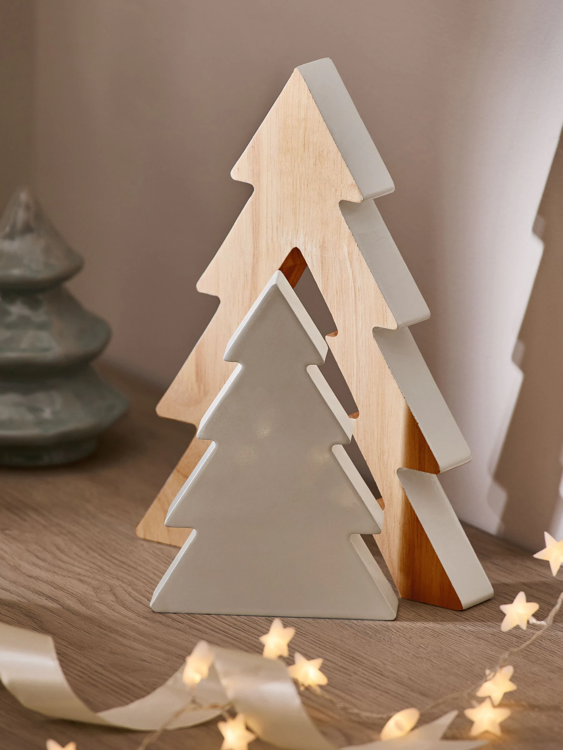 Set van 2 houten stapelbare kerstbomen