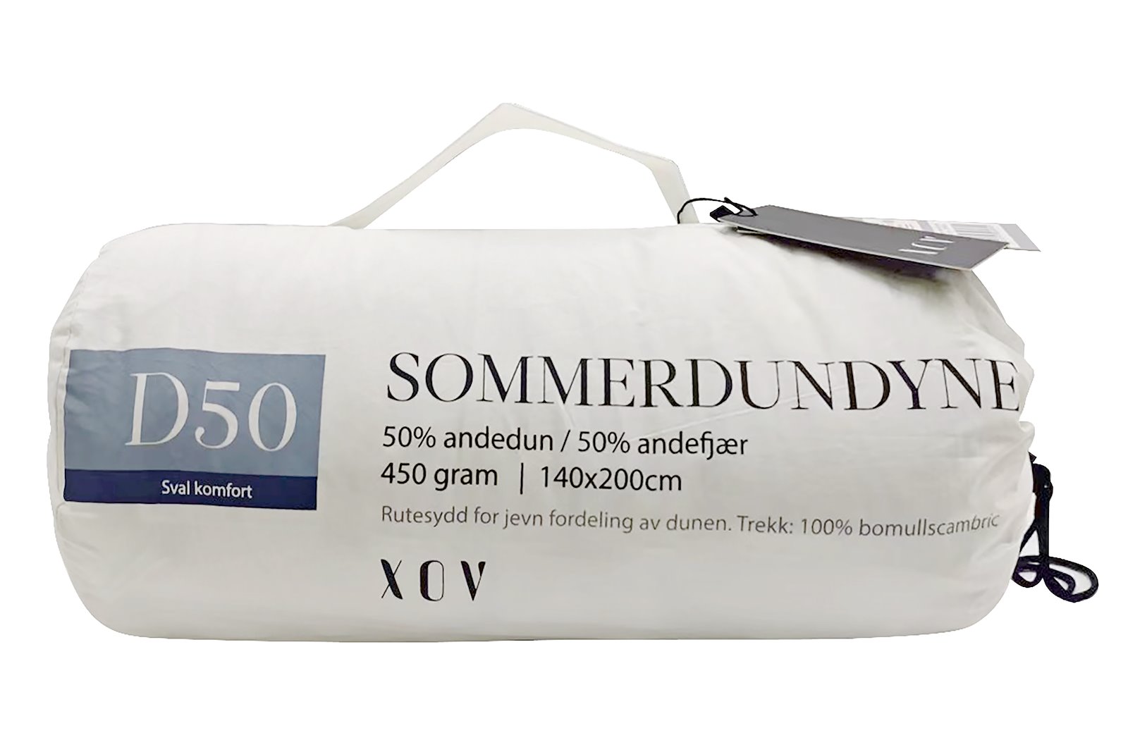 D50 Sommerdundyne 140x200 cm, 50% hvit andedun / 50% hvit andefjær, fyllvekt: 450g.