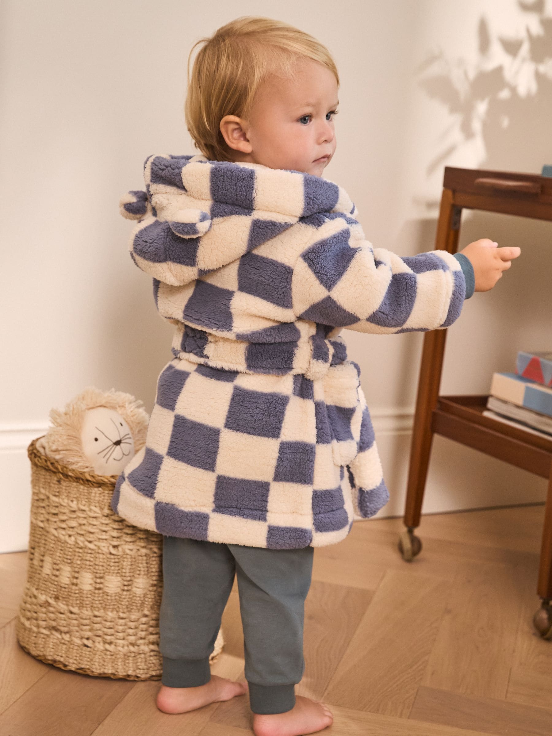 Blauw/ecru dambord - Jurk (9mnd-12jr)