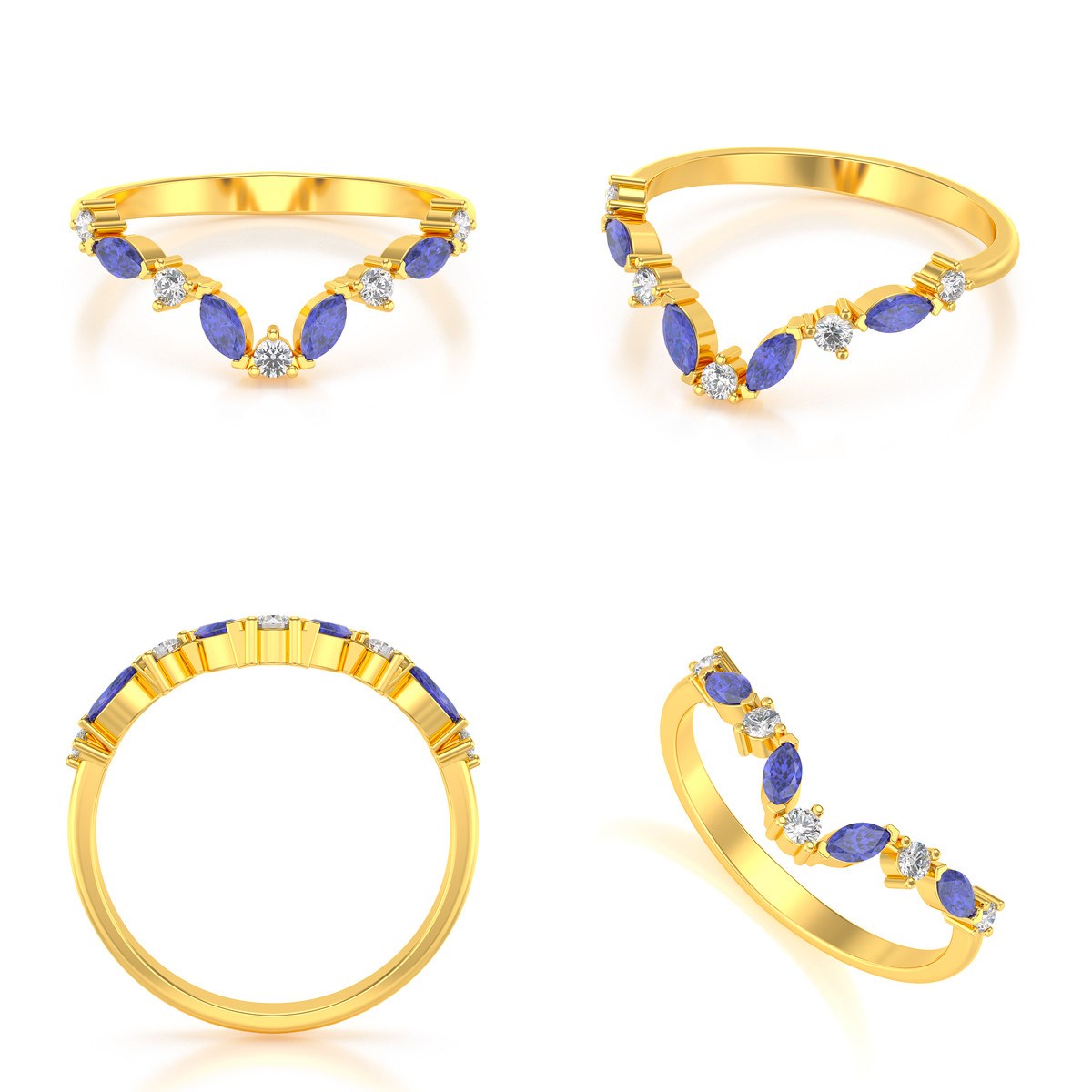 Bague ADEN Or 585 Jaune Tanzanite et diamants 1.9grs