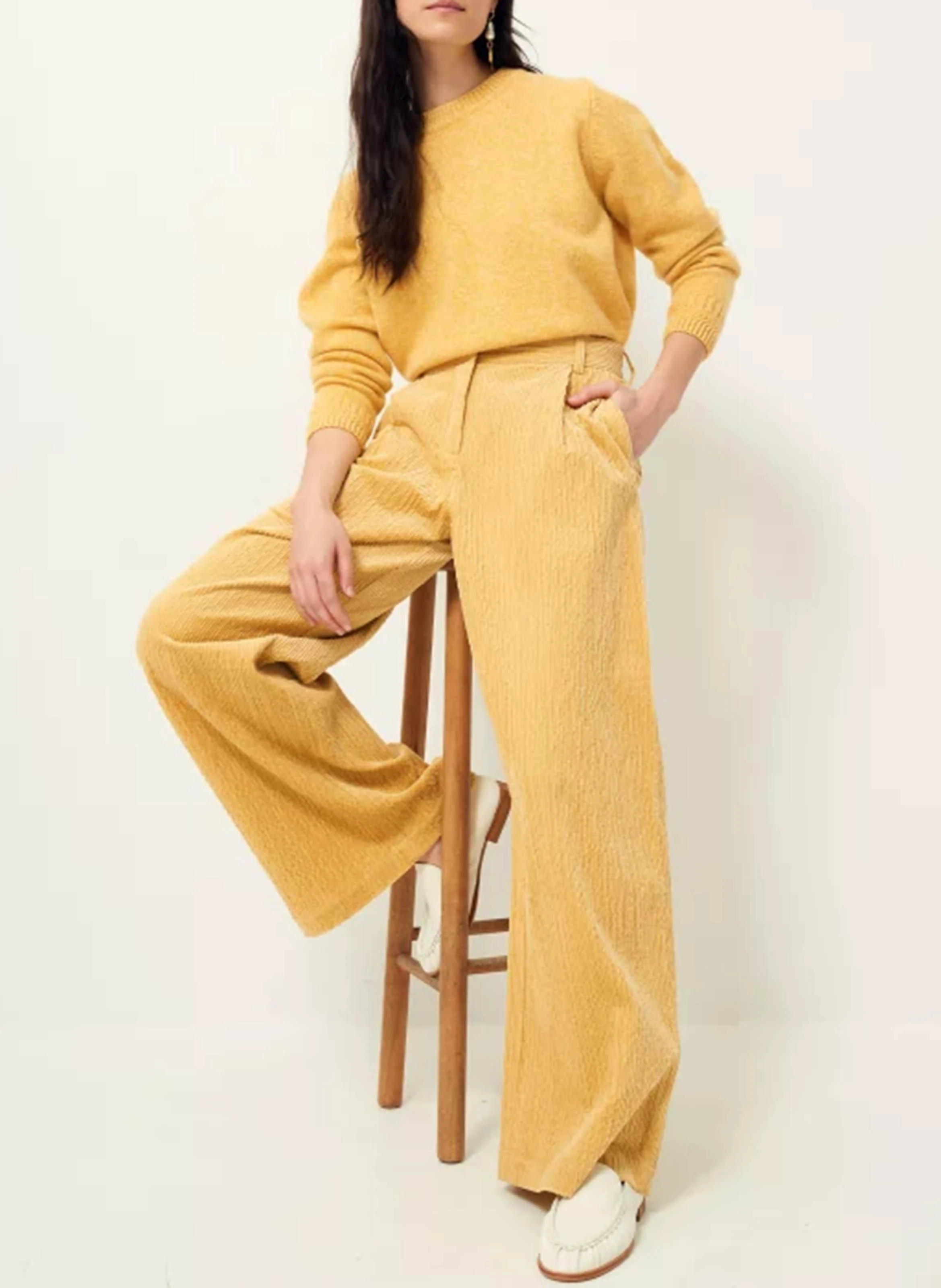 PASEO - Pantalon large en velours côtelé | Jaune