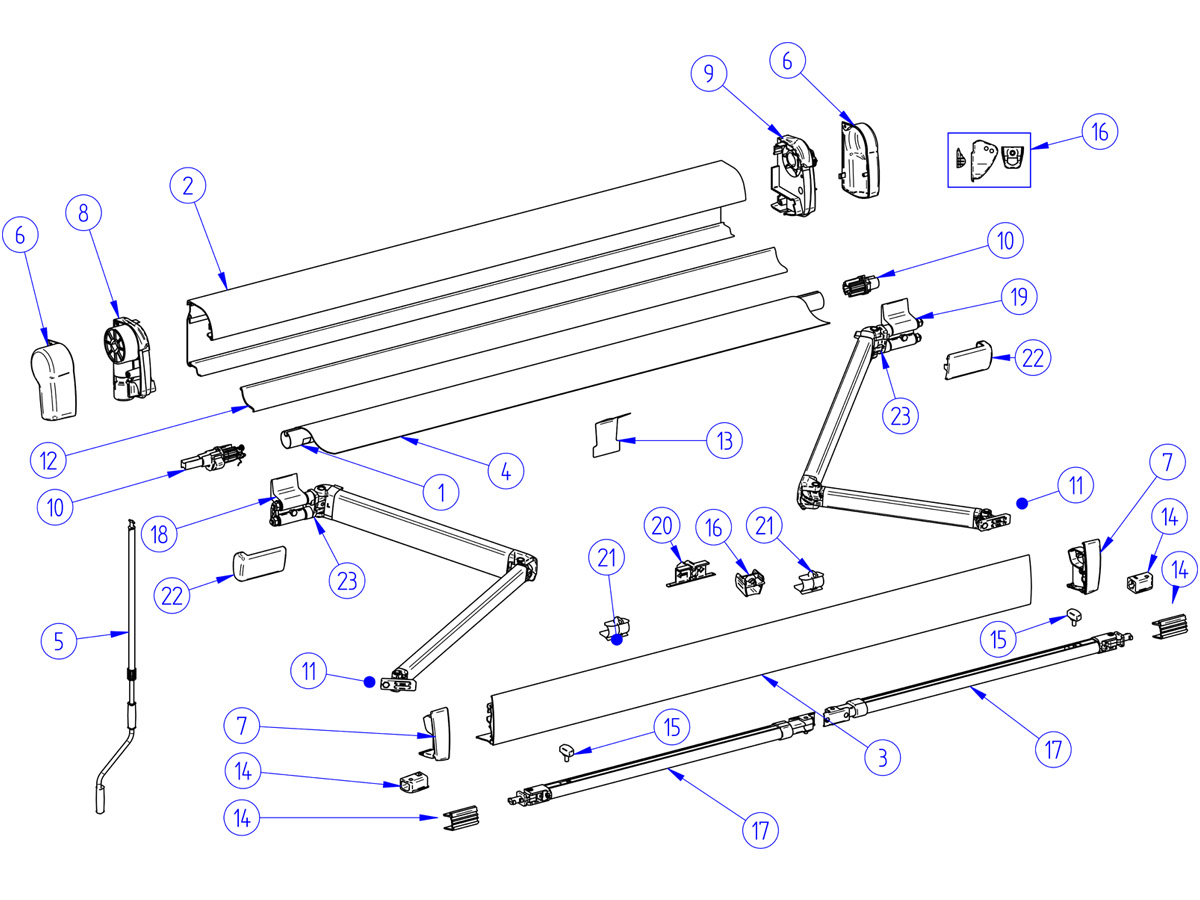 Thule Omnistor binnenkap & opdraaimechanisme links 4900 Antraciet