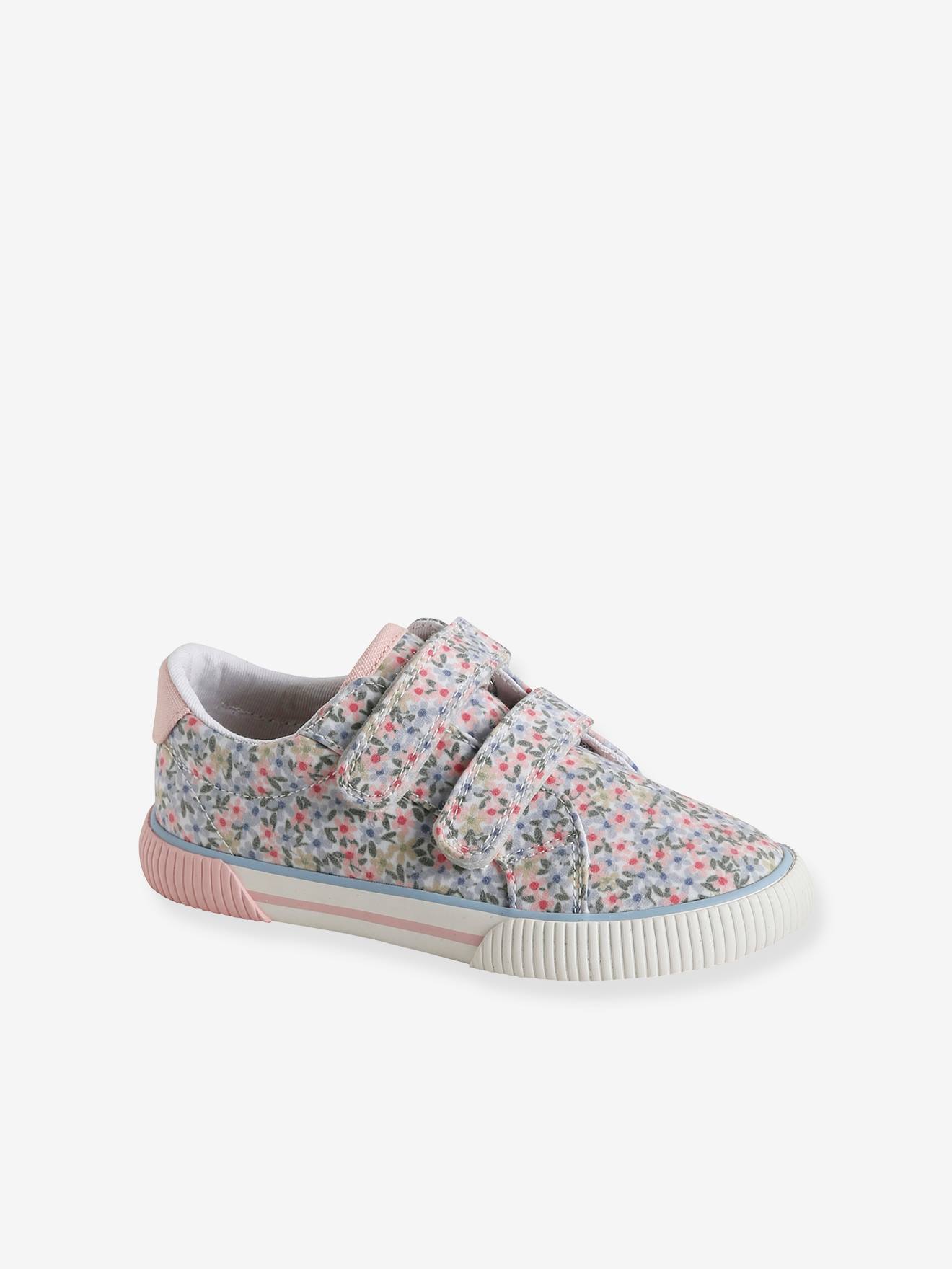 Tênis infantil de lona com fecho de velcro rosa