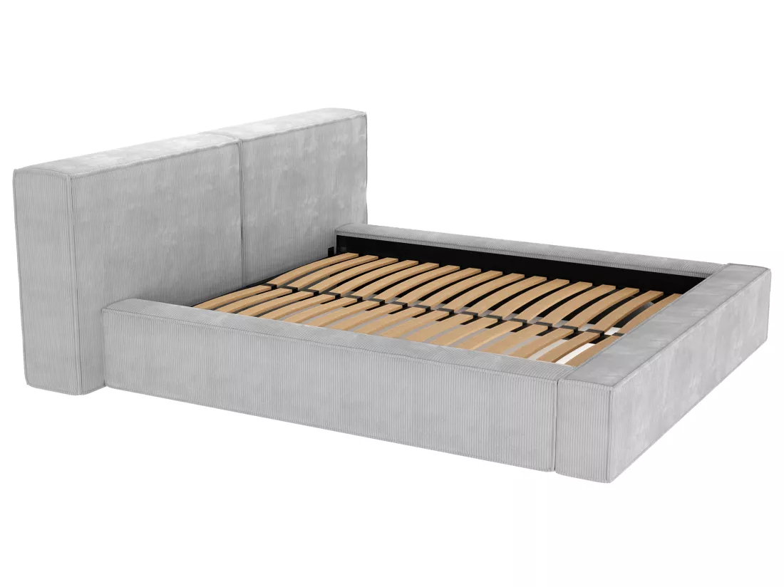 Lit coffre 180 x 200 cm - Velours côtelé - Gris clair + Matelas - TIMANO de Pascal Morabito