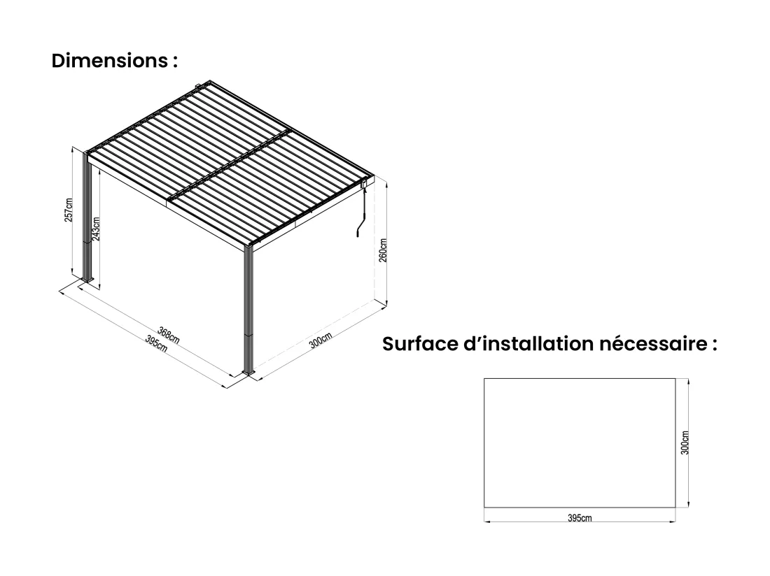 Pergola adossée bioclimatique en aluminium avec lames orientables 11,85 m² - MANDELLO