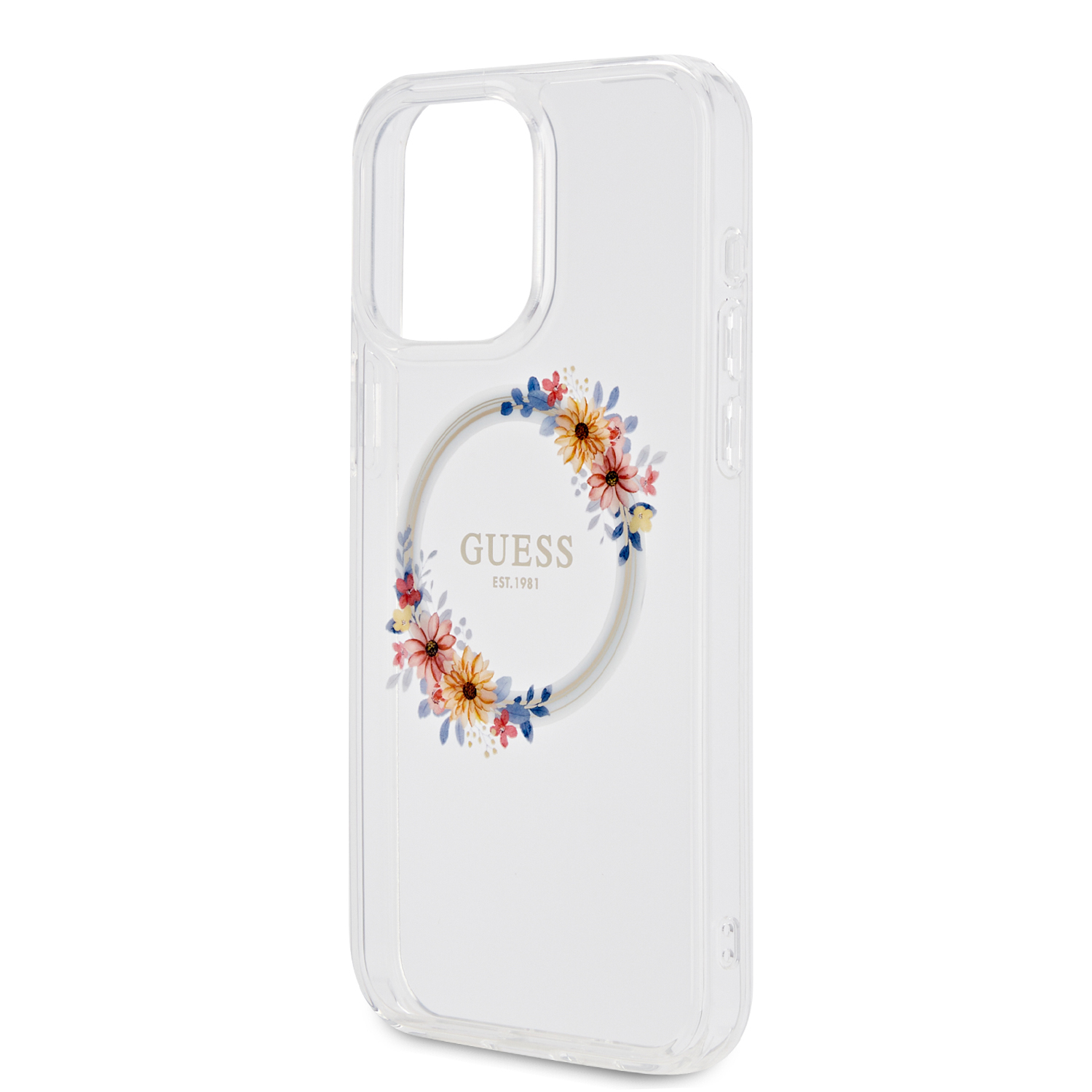 iPhone 15 Pro Max MagSafe Hybrid Hardcase Hülle IML Flowers Wreatch (GUHMP15XHFWFCT) - Transparent / Gelb