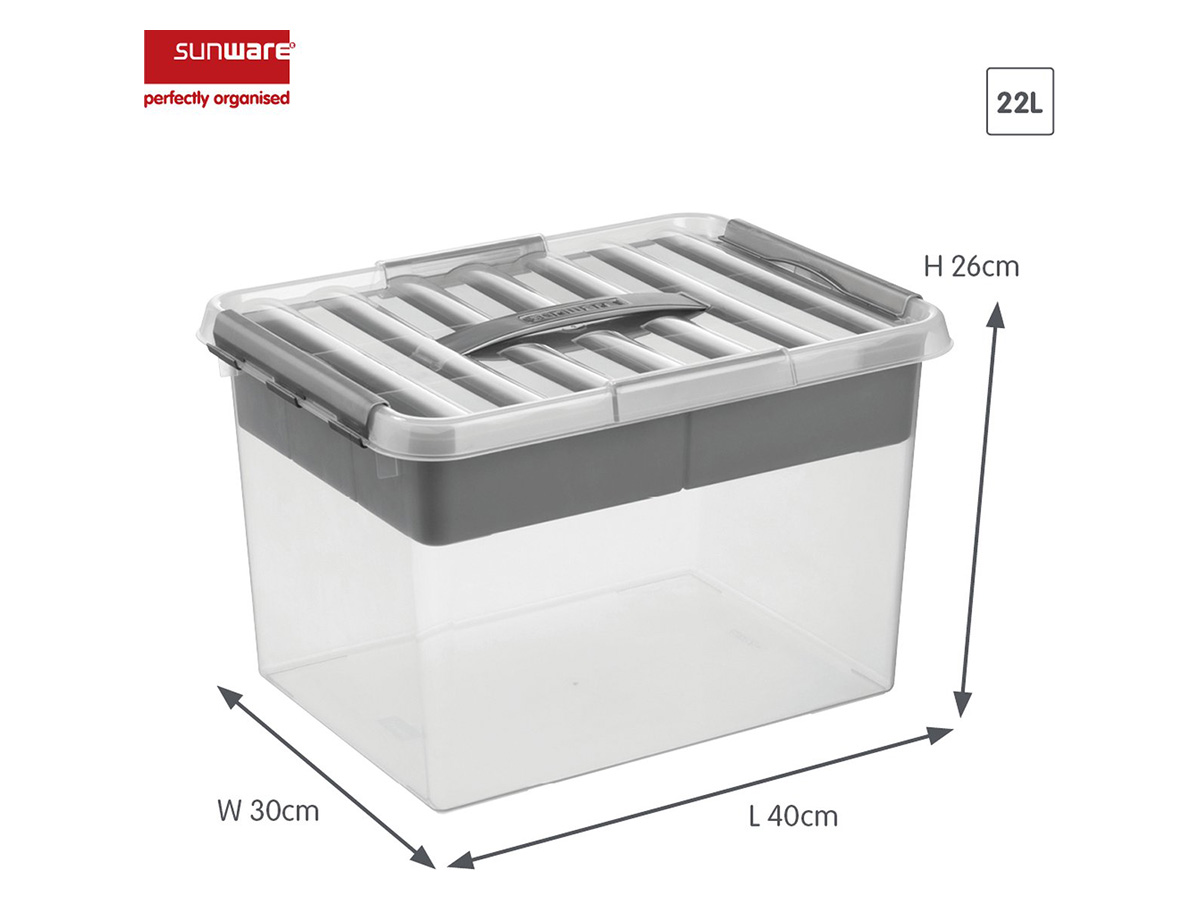 Sunware Q-line 22 liter Grey opbergbox met inzet - 2 stuks