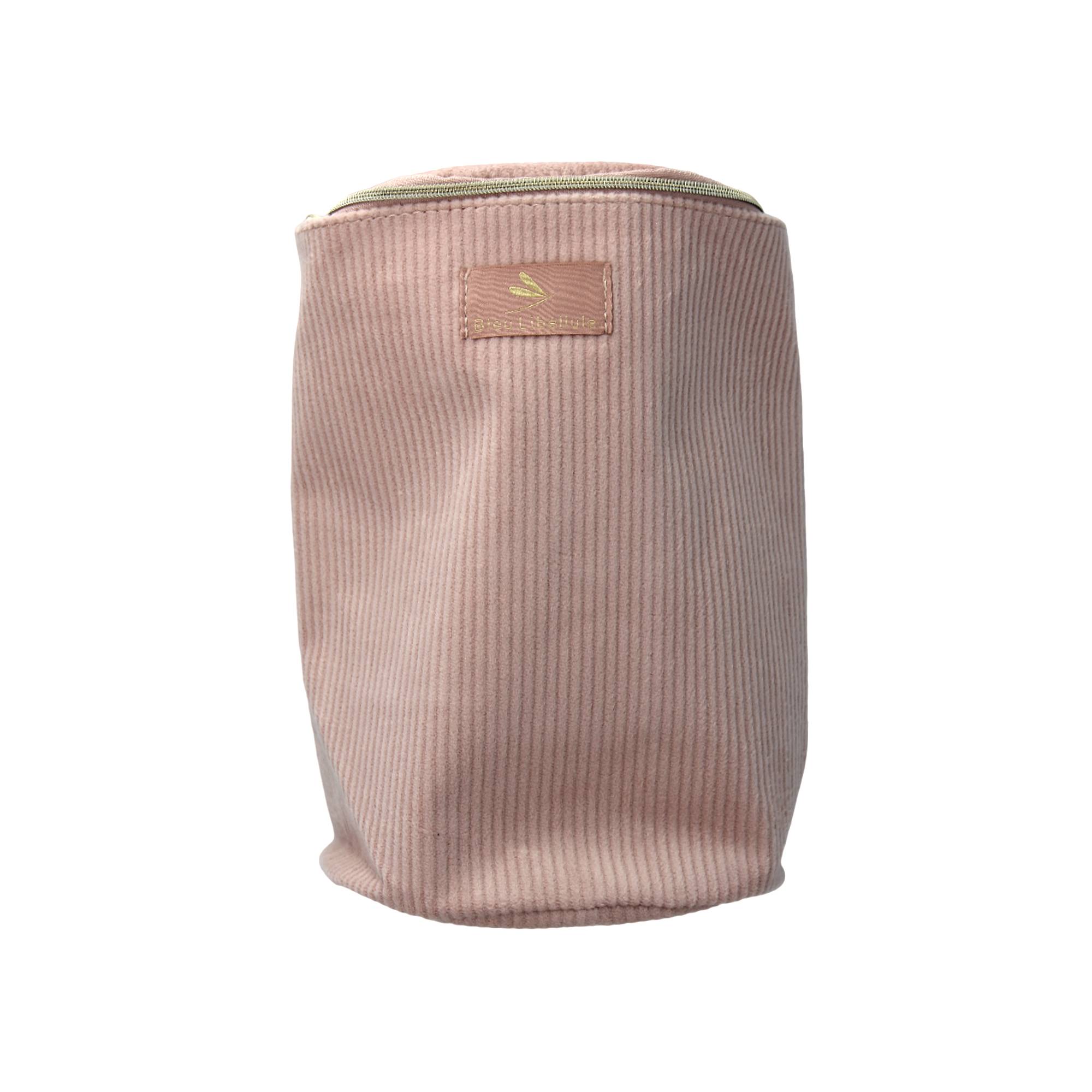 Trousse ronde en velours côtelé Rose