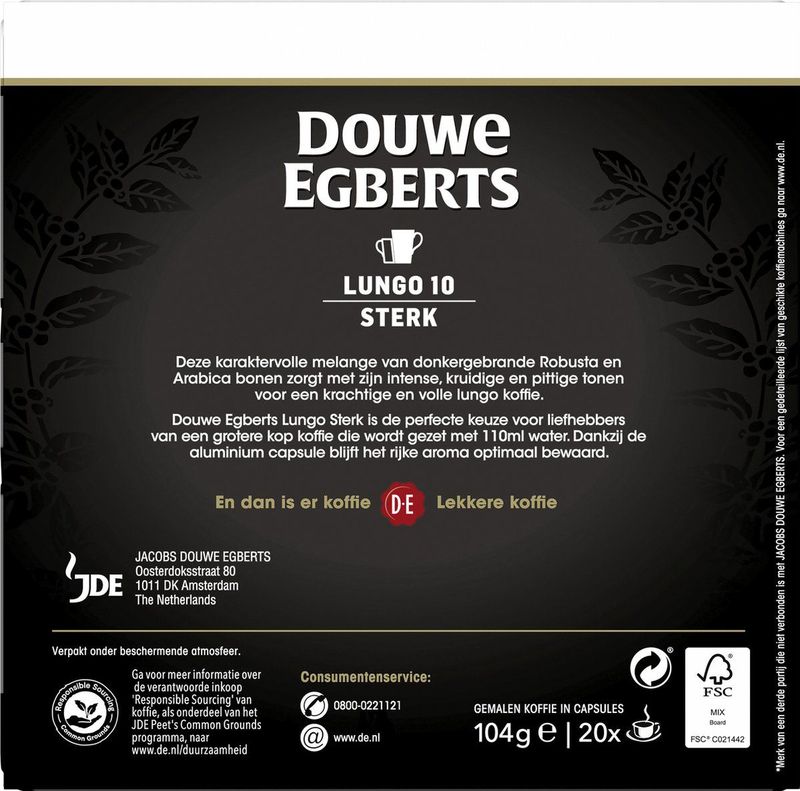 Douwe Egberts Lungo Sterk Koffiecups - Intensiteit 10/12 - 10 x 20 capsules