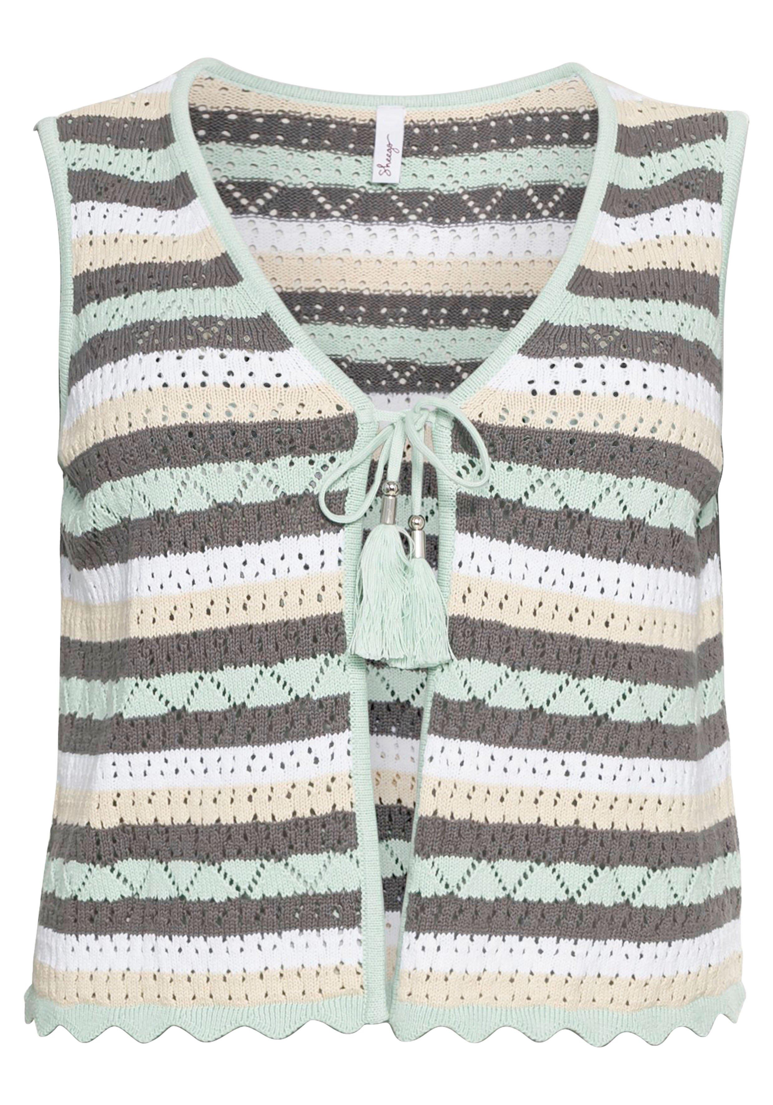 Strickweste mit Ajour- und Streifenmuster