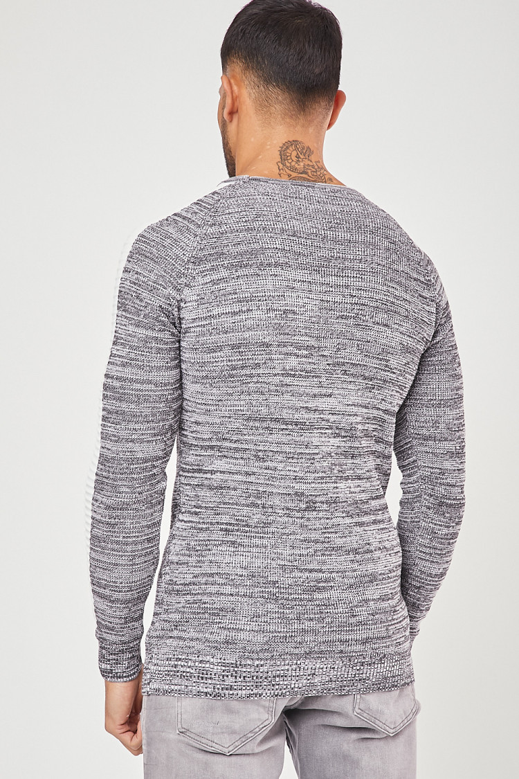 Pull gris chiné à bandes