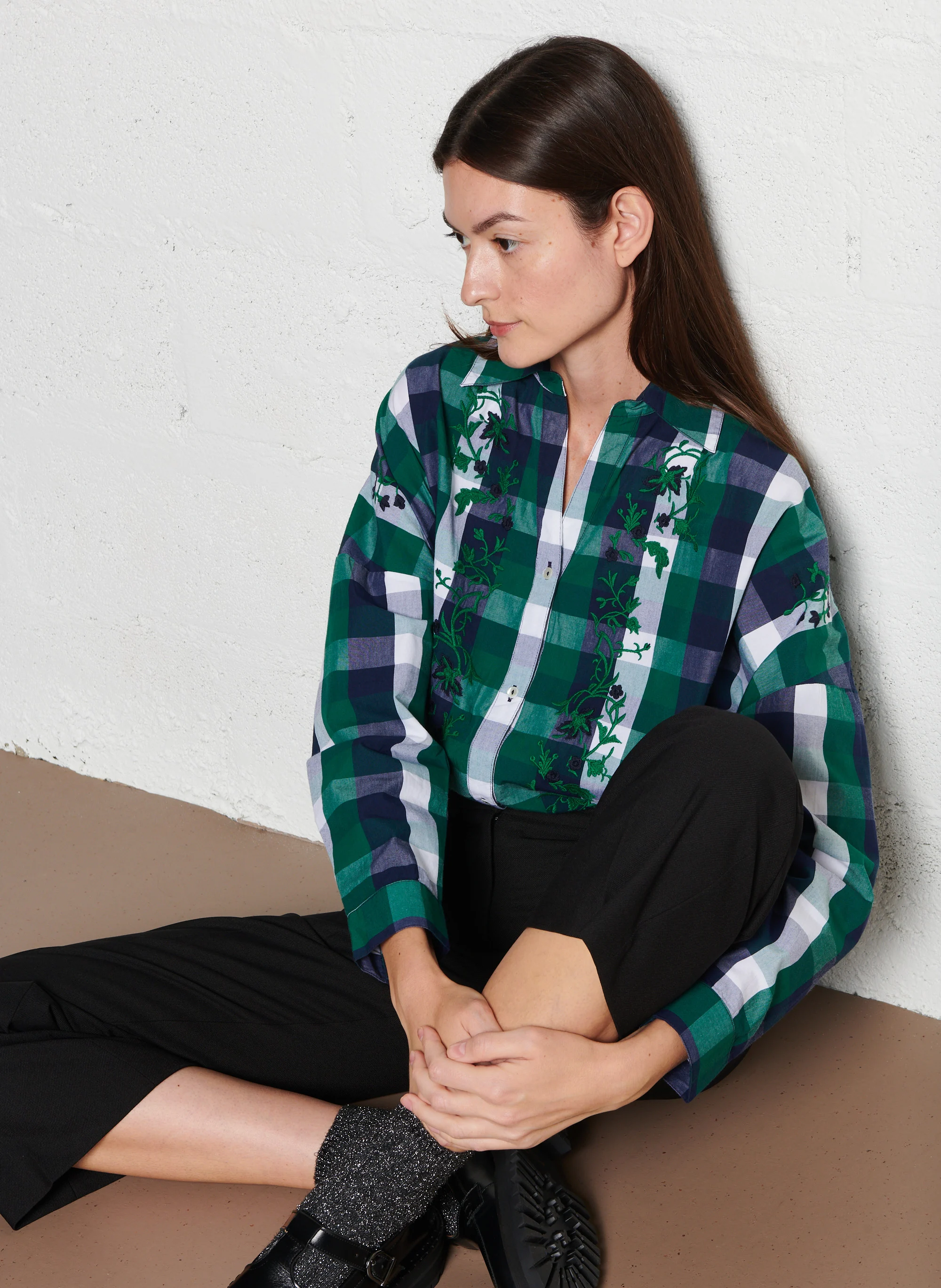 SOLAIA - Chemise oversize col classique en coton | Vert