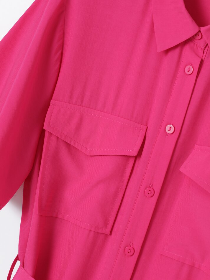 Vestido curto estilo camisa - Fúcsia