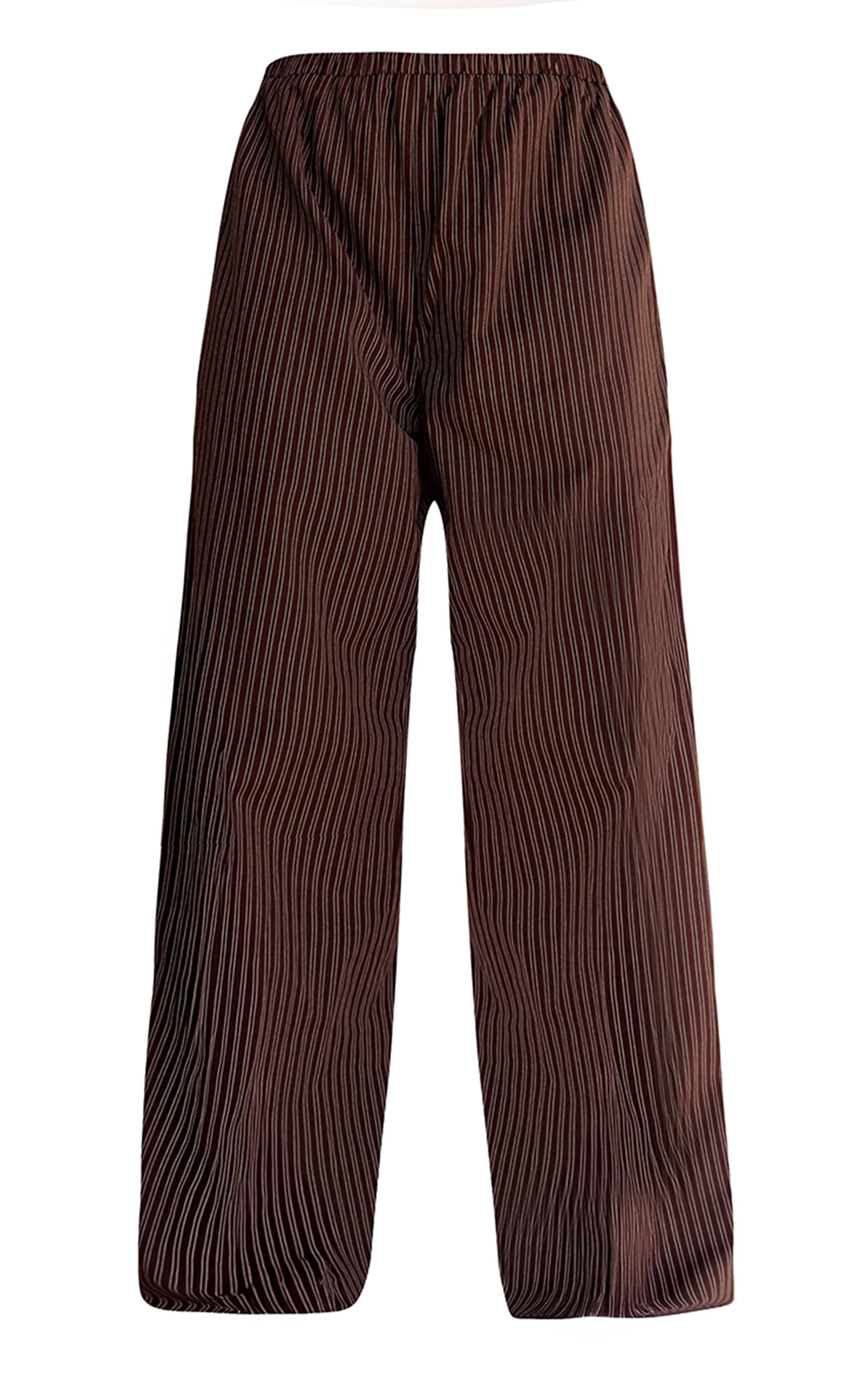 Marron Foncé Pantalon Large À Fines Rayures