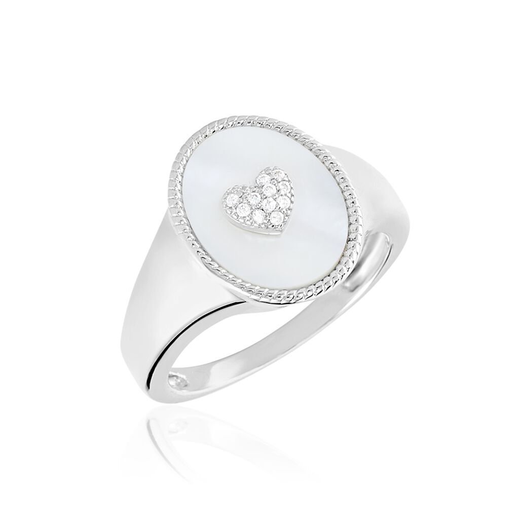 Chevalière Aracely Argent Blanc Nacre Oxyde De Zirconium