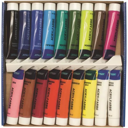 Stylex Acrylfarben, 18 Tuben á 36 ml