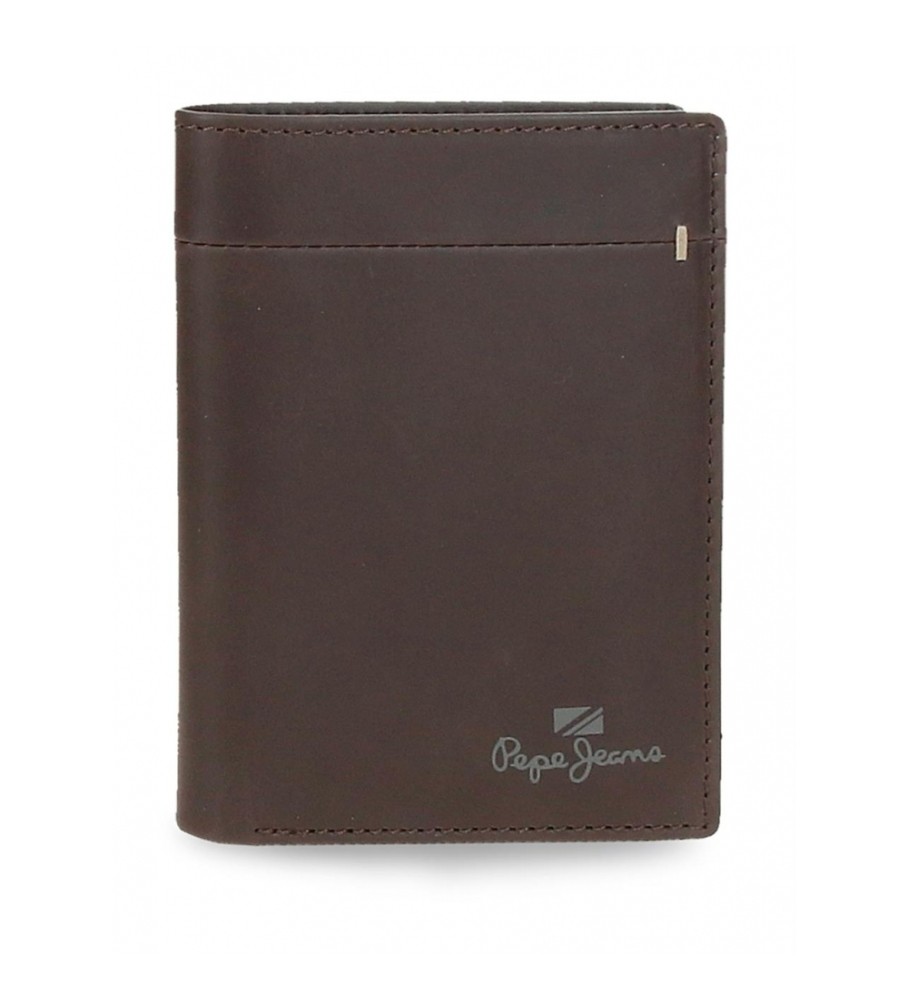 Carteira vertical de couro Pepe Jeans Staple com porta-moedas, marrom