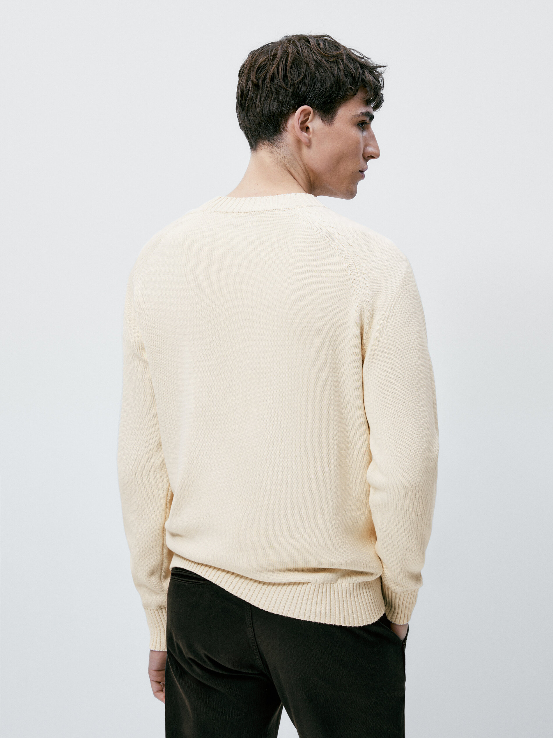Jersey cuello redondo 100% algodón - Bege
