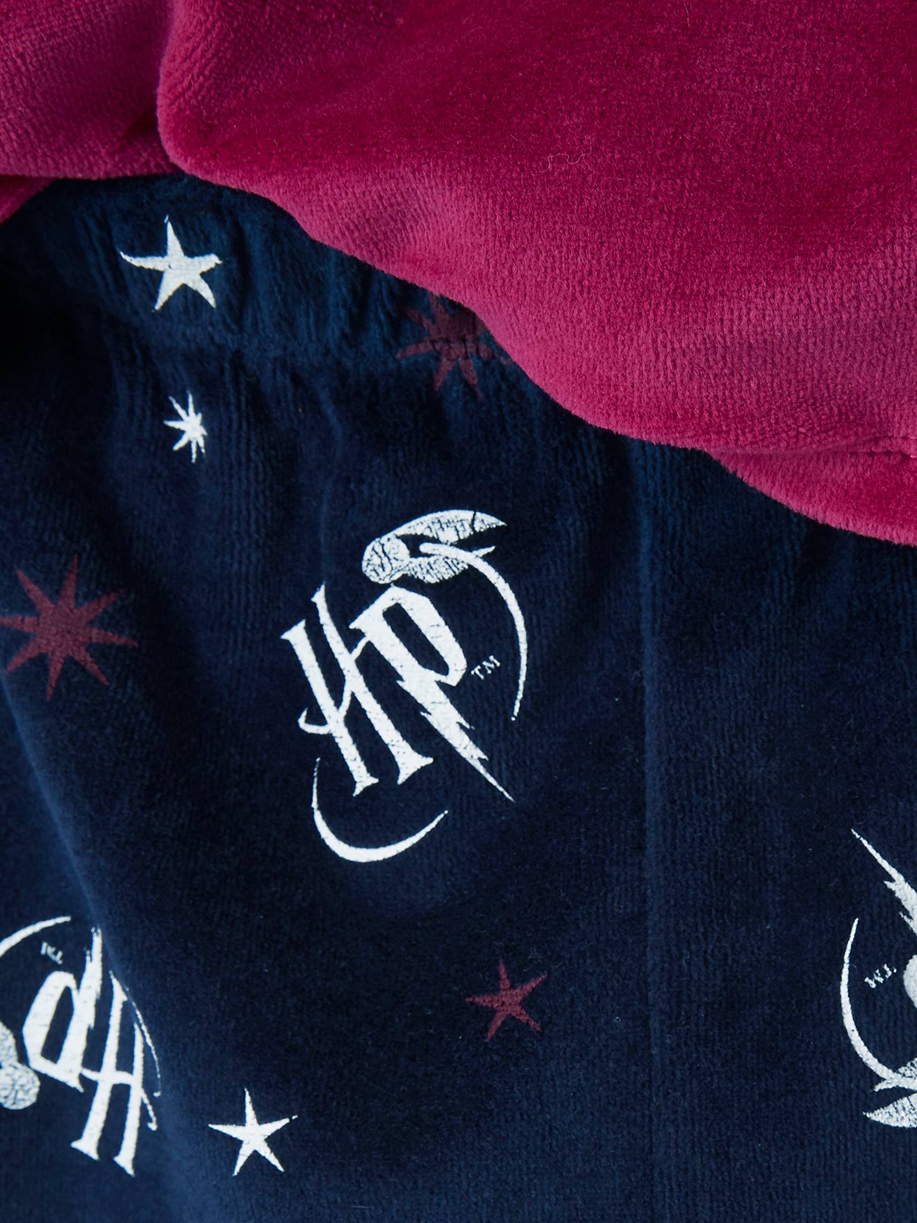 Pijama de veludo azul escuro liso com estampas do Harry Potter®