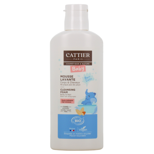 Cattier Bébé Mousse Lavante Cheveux et Corps - Sans savon