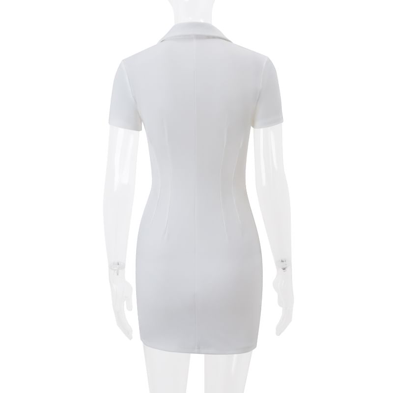 500 STUDIO - Korte mouwen, reverskraag, effen bodycon mini-polojurk