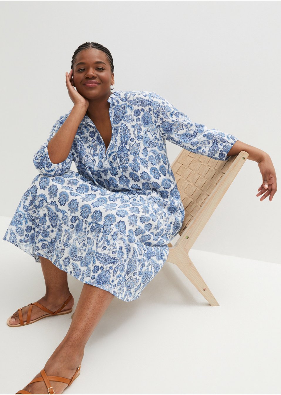 Robe longue froissée en coton avec poches