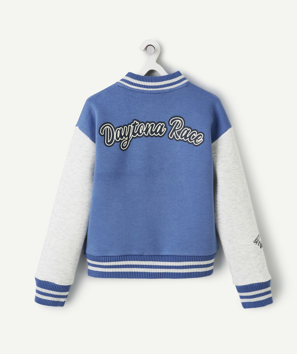 VESTE TEDDY GARÇON BLEU AVEC MAXI LETTRE EN BOUCLETTES