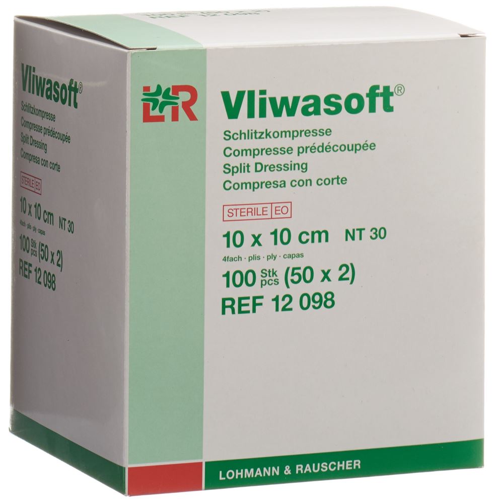 VLIWASOFT Schlitzkompressen mit Y-Einschnitt<br>50 × 2 Stück, 10x10cm, steril