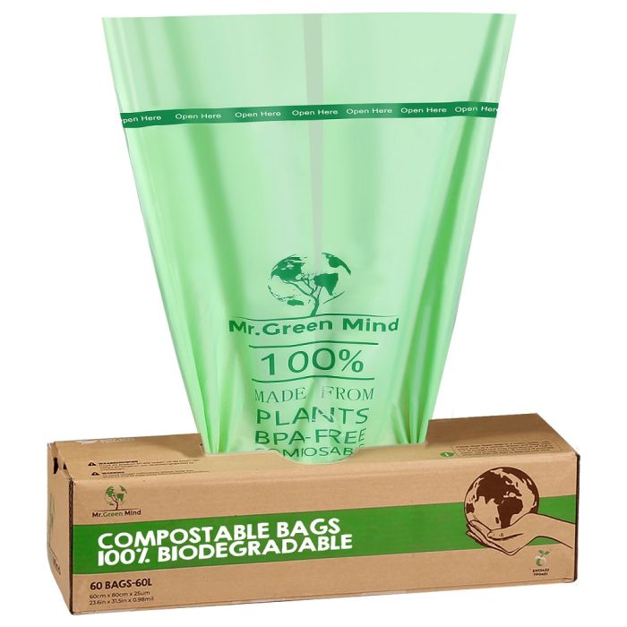 60st Afvalzak bio Mr. Green Mind 60x80cm 60 liter dispenser 60 stuks (8713631204120)