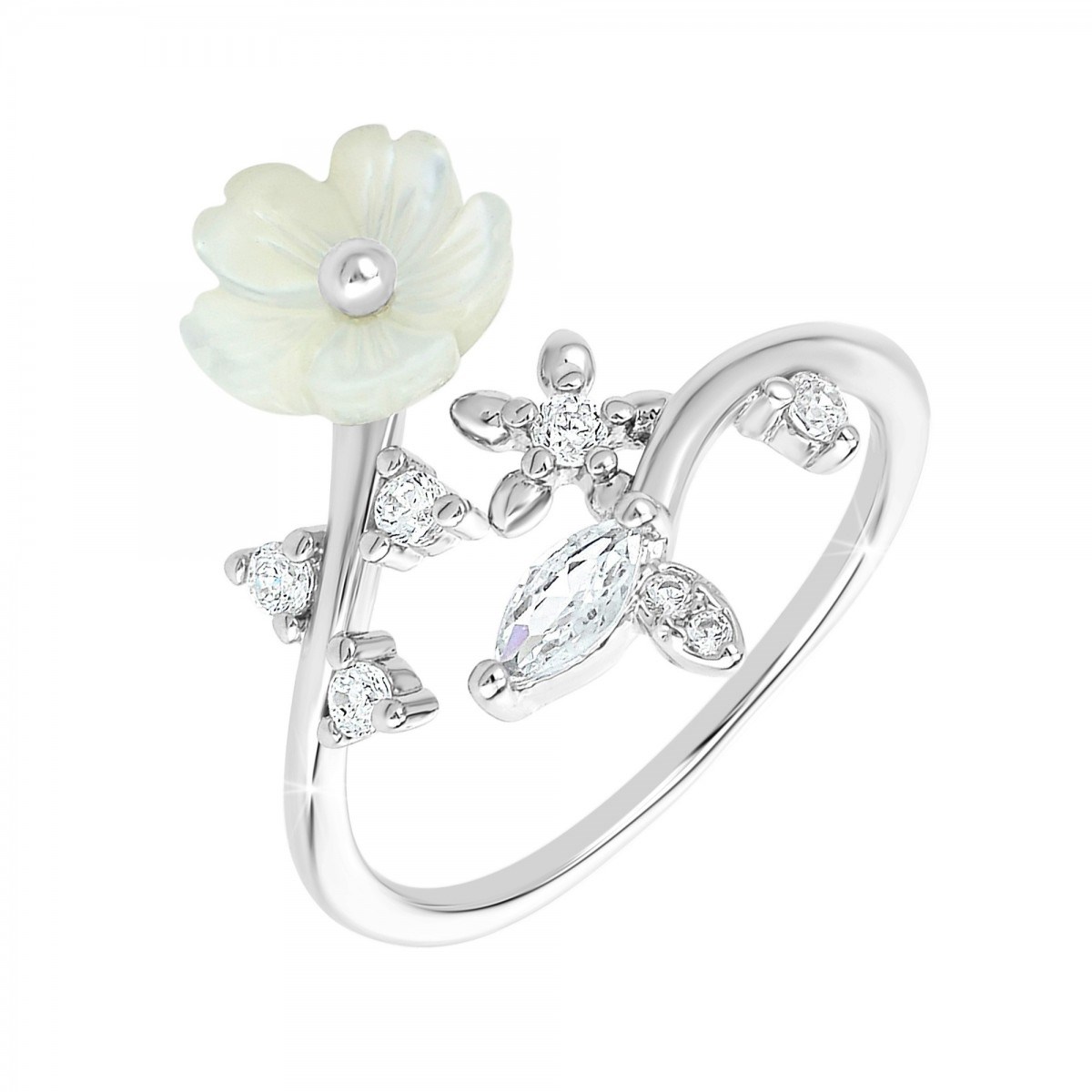 Bague fleur ajustable SC Crystal ornée de Zirconium