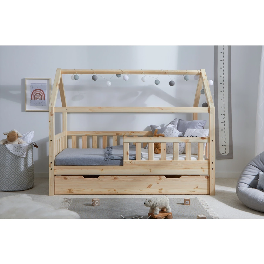 TICAA Kinderbett Hausbett Kay 80x160 inkl. Schubkästen Kiefer natur Natur