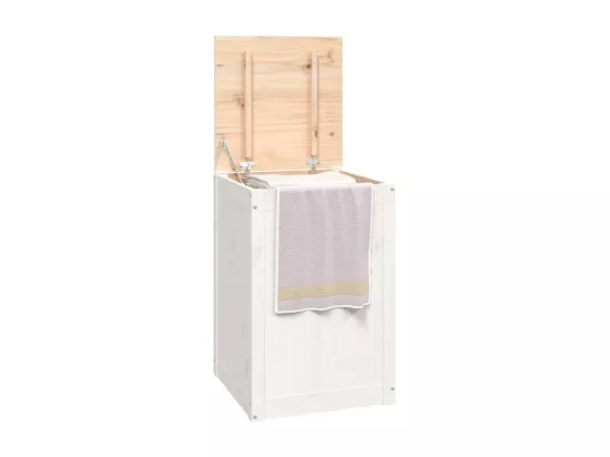 Boîte à linge Blanc 44x44x66 cm Bois massif de pin