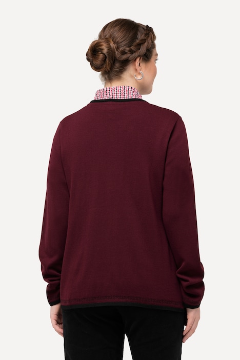 Trachten-Strickjacke, Classic Fit, Rundhals, gemusterte Abschlüsse