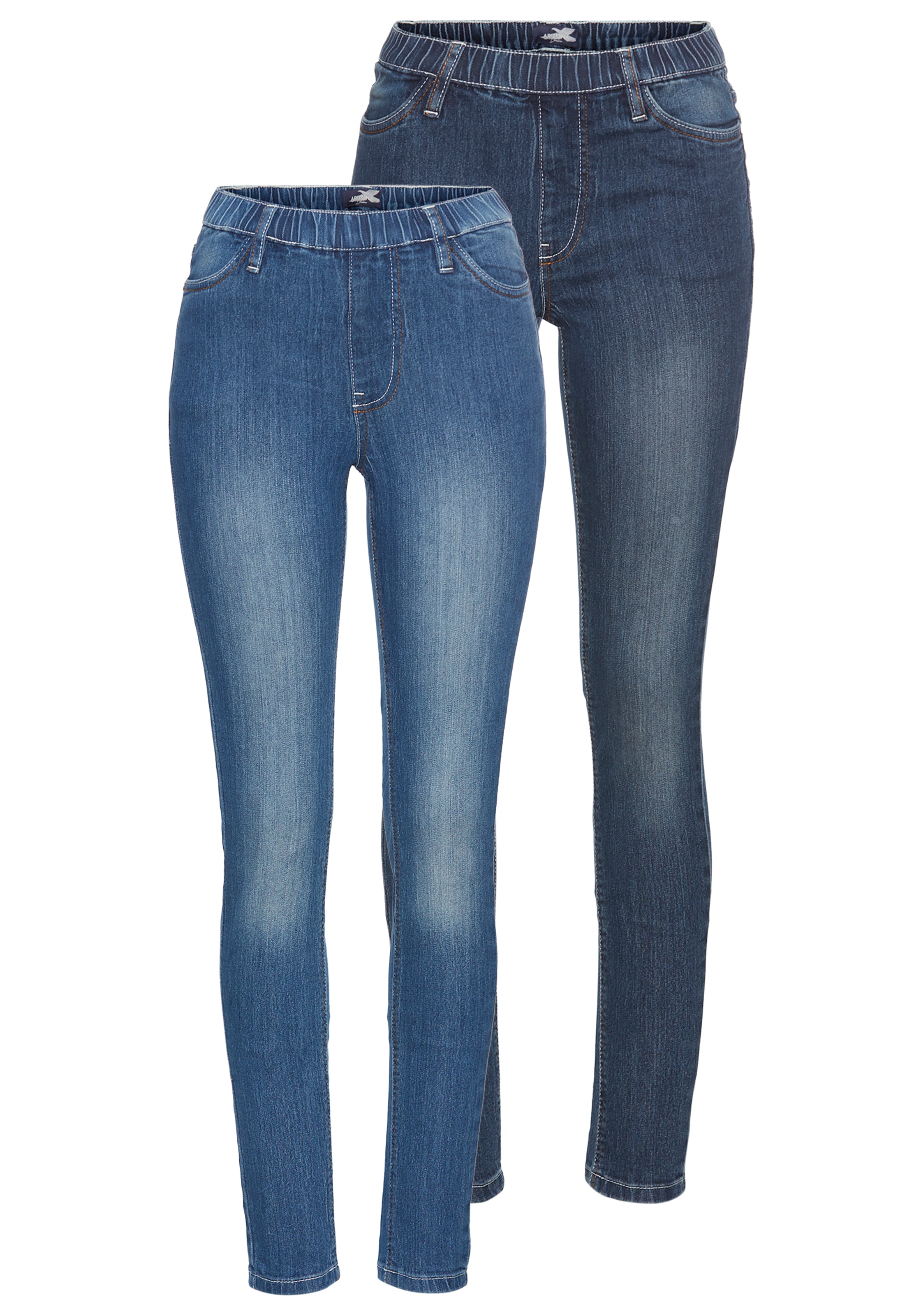 Arizona Jeansjeggings, 2er-Packer Packung, enge Passform,  Röhrenjeans,  Used-Look-Waschung,  hohe Leibhöhe