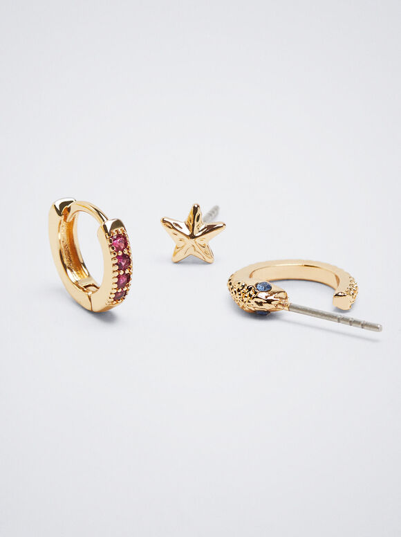 Conjunto de brincos de argola com zircônias - Multicor