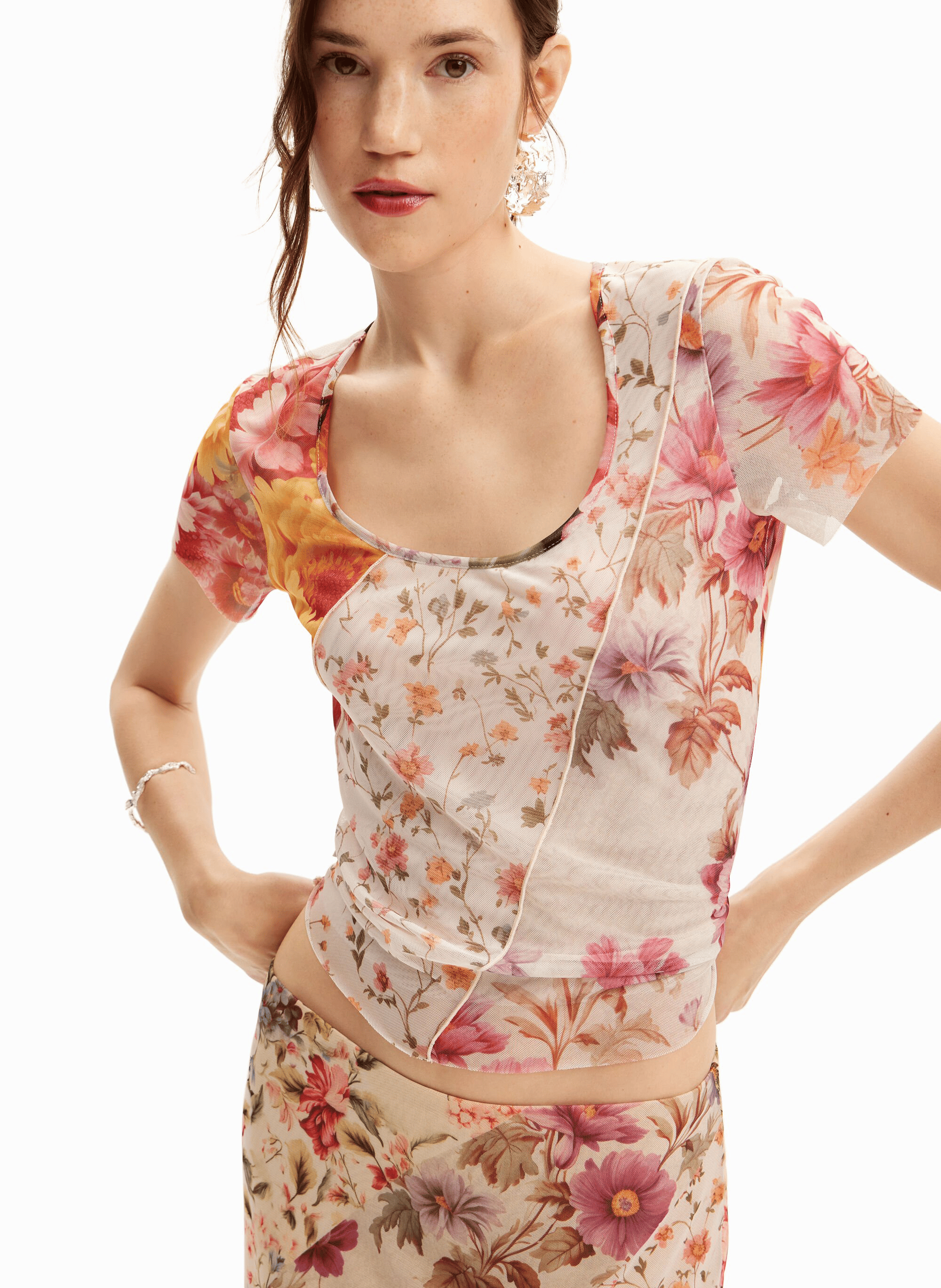 Top en tulle imprimé patchwork | Multicolore
