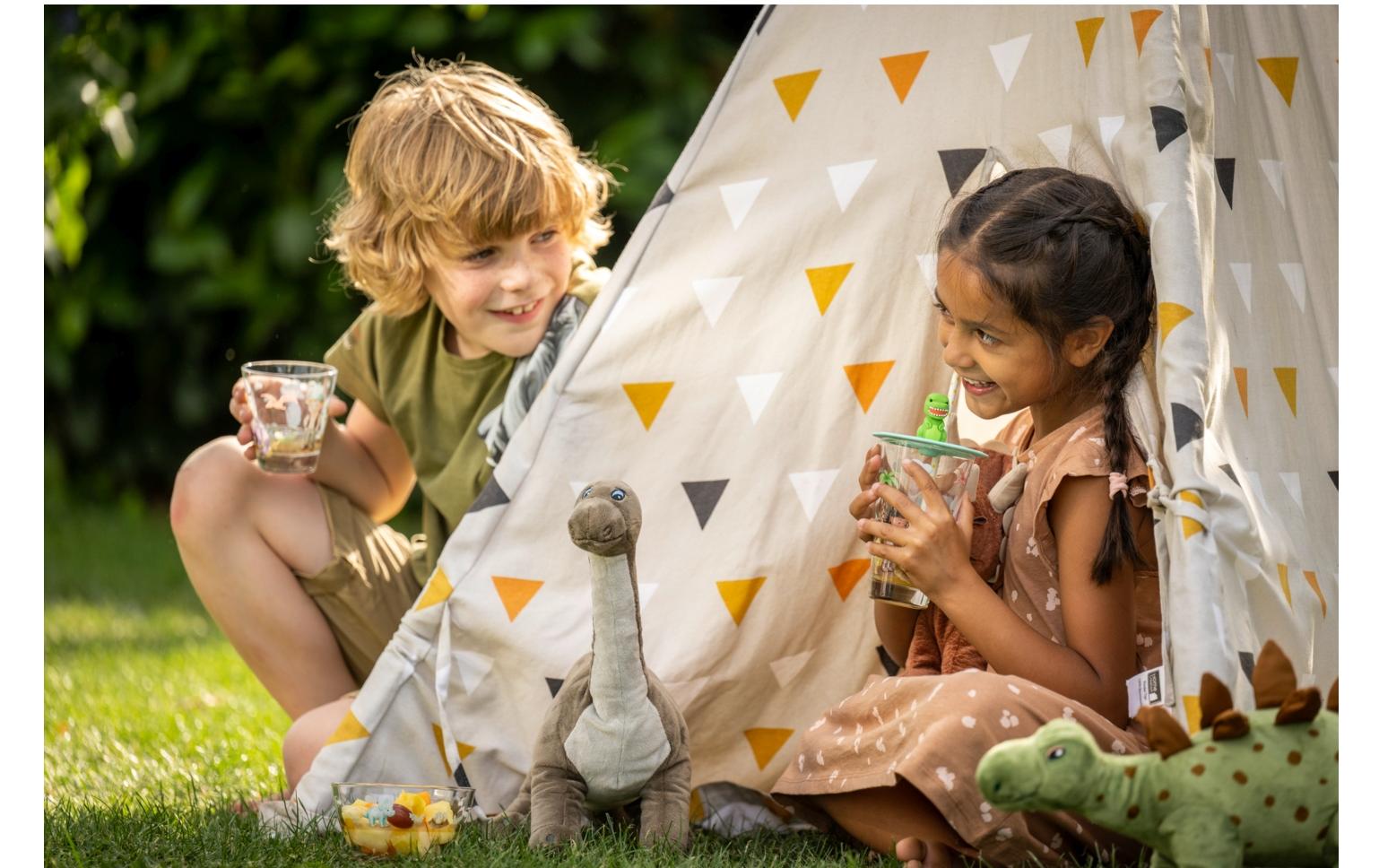 Kindertrinkglas Avventura 215 ml, 3-teilig, DinosaurierTrinkglas für Kinder mit Deckel und Untersetzer