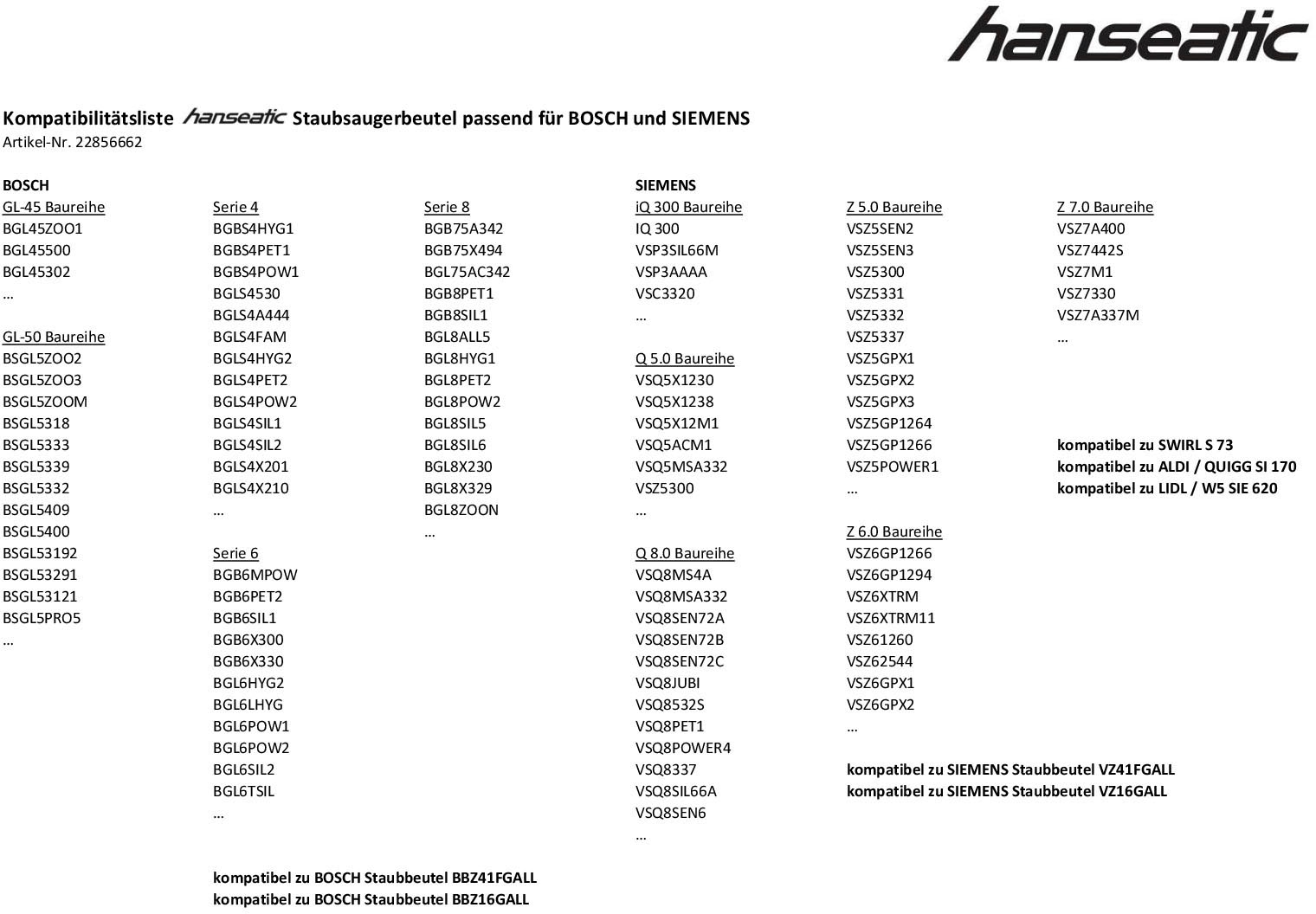 Hanseatic Staubsaugerbeutel 10er- Pack