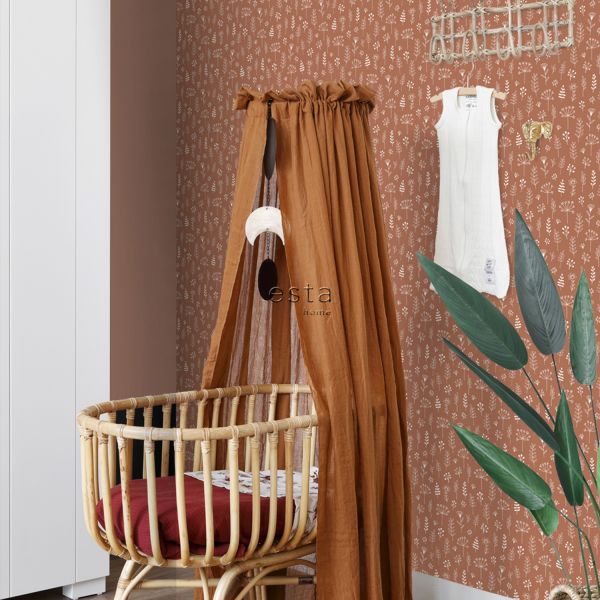 Estahome Bloemmotief Behang I - 0,53 x 10,05 m - Terracotta / Wit