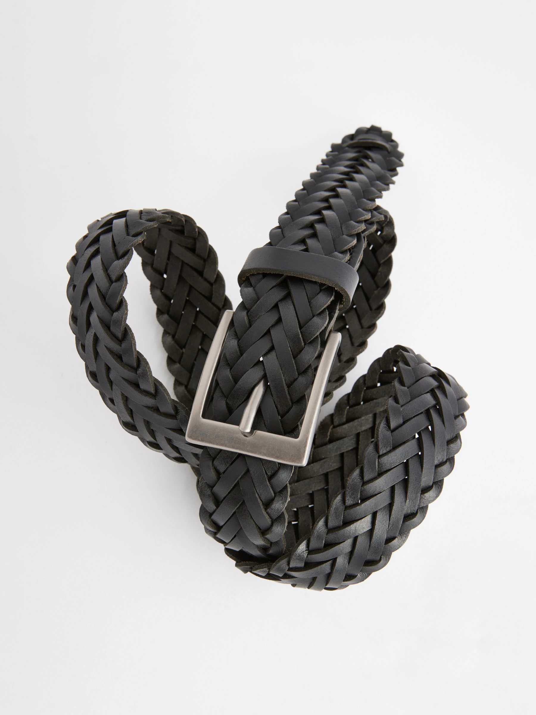 Zwart - Gevlochten leren riem