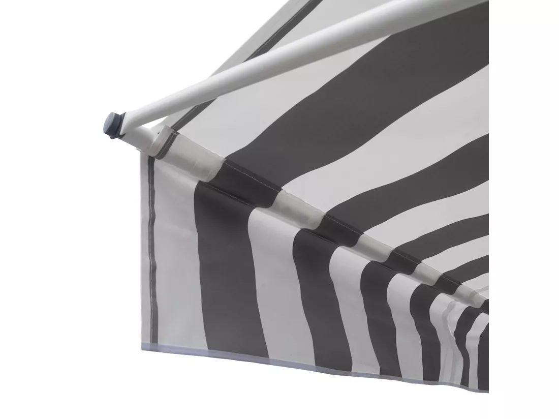 Store banne pour balcon CHENE 3 × 1,2m - Toile rayée blanche/grise et structure blanche - HAPPY GARDEN