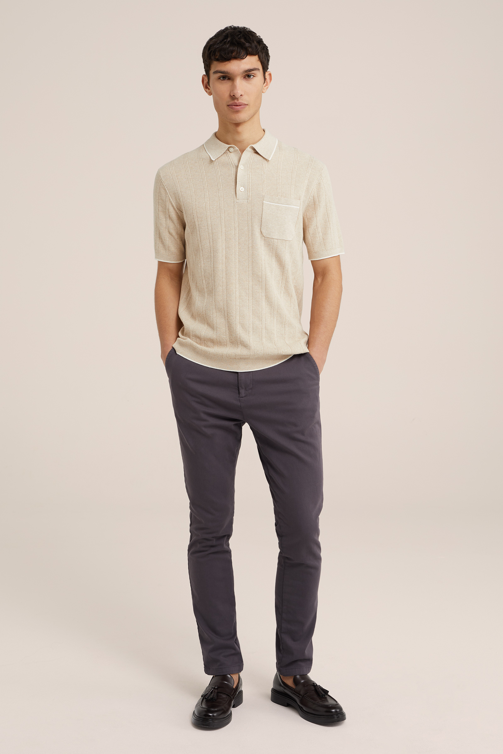 polo met structuur WE Fashion Beige