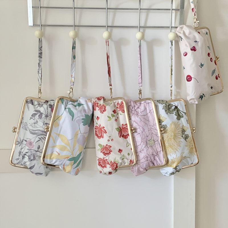Fenmo - Compacte paraplu met bloemenprint en clipframe-tas (verschillende ontwerpen)